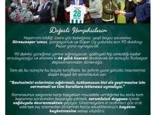 Giresun Valisi Ünlü’den Giresunlar’a Şampiyonluk Kutlaması Uyarısı