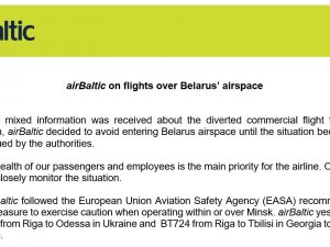 Airbaltic, Belarus Hava Sahası Üzerinden Gerçekleştirdiği Uçuşlarını Askıya Aldı