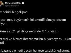 Bakan Muş: “Ülkemiz 2021 Yılı İlk Çeyreğinde Yüzde 7 Büyüdü”