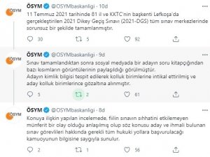 Ösym’den, 2021-dgs Soru Kitapçığının Bir Bölümünü Sosyal Medyada Paylaşan Aday İle İlgili Açıklama