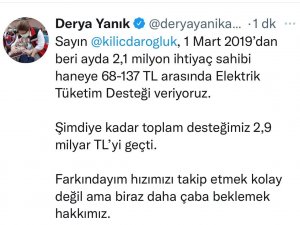 Bakan Yanık: “2,1 Milyon Haneye Verilen ‘Elektrik Tüketim Desteği’ 2,9 Milyar Tl’yi Geçti”