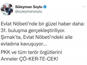 Bakan Soylu: “Şırnak’ta Evlat Nöbetindeki Aile Evladına Kavuşuyor”