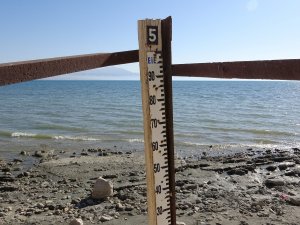Van Gölü’nde Su Çekilince Ölçü Direği Karada Kaldı
