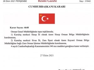 Sinop Orman Bölge Müdürlüğü Kuruldu