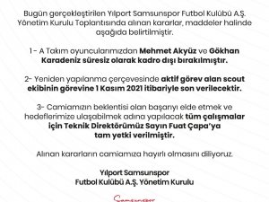 Samsunspor’da Mehmet Akyüz Ve Gökhan Karadeniz Süresiz Kadro Dışı Bırakıldı!