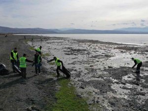 Metrelerce Geri Çekilen Van Gölü Sahilinde 40 Ton Çöp Toplandı