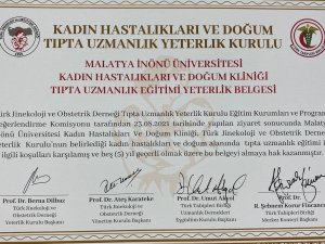 İ̇nönü Kadın Hastalıkları Ve Doğum Kliniği’ne Yeterlilik Belgesi
