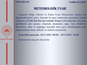 Bursa’da Şiddetli Lodos Uyarısı