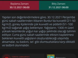 Burdur’da Kuvvetli Yağış Uyarısı