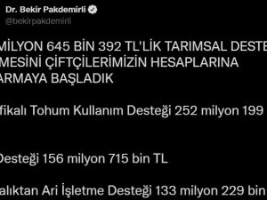 613 Milyon Liralık Destek Ödemesi Çiftçilerin Hesaplarına Aktarılmaya Başlandı