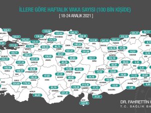 Sağlık Bakanı Koca: "18-24 Aralık Arasında, 100 Bin Kişi İçinde Bir Haftalık Toplam Yeni Covid-19 Vaka Sayısı İl Bazında Neydi? Bilgiler, Haftalık İ̇nsidans Haritasında."