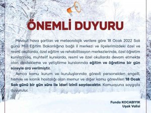 Uşak Güne Karla Başladı, Okullar Tatil Edildi