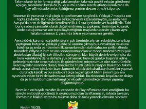 Nedim Yücel: "Takviye Yapmayı Düşünmüyoruz"