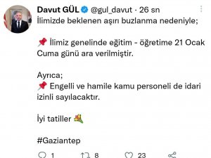 Gaziantep’te Okullar 1 Gün Tatil Edildi
