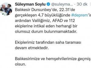 İ̇çişleri Bakanı Soylu: “Geçmiş Olsun Balıkesir”