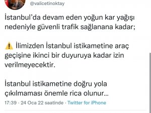 Vali Kaldırım Uyardı: "İ̇stanbul İstikameti Araç Geçişine İzin Verilmeyecek"
