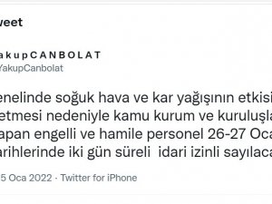 Bursa Valiliğin’den 2 Gün Personel İzni Kararı