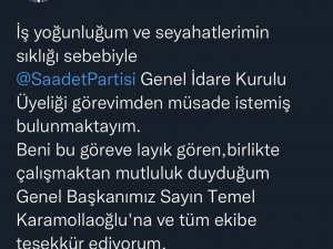 Saadet Partisi’nde İstifa