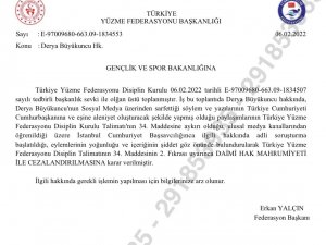 Türkiye Yüzme Federasyonu’ndan, Derya Büyükuncu’ya Daimi Hak Mahrumiyeti