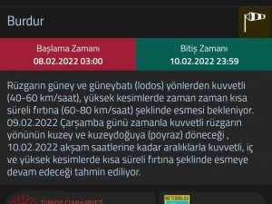 Meteoroloji Burdur İçin Sarı Uyarı İle Fırtına Beklendiğini Açıkladı