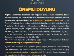 Uşak’ta Okullara Kar Tatili