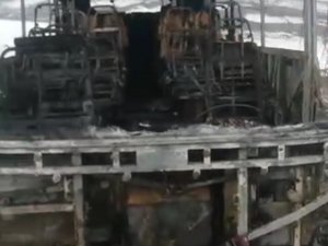 Kars’ta Hareket Halindeki Midibüs Yandı