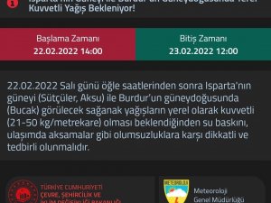 Burdur’da Kuvvetli Yağış Uyarısı