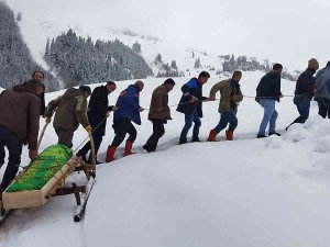 Kar Yağışının Yoğun Yaşandığı Köyde Cenazeler Kızakla Taşınıyor
