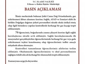 Valilikten Açıklama: “Öğrencilerimize Herhangi Bir Gaz Veya Gıda Zehirlenme Teşhisi Konulmamıştır”
