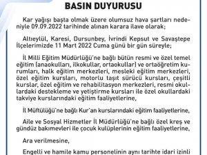 Balıkesir’de 6 İlçeye Daha Kar Tatili