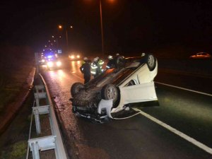 Tekirdağ’da Yolcu Otobüsüyle Çarpışan Otomobil Takla Attı: 1 Yaralı