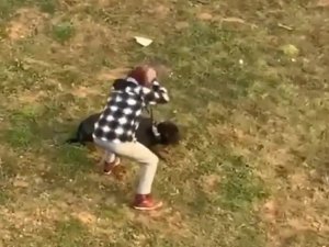 Gezdirdiği Köpeği Tekmeledi