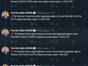 Ösym Başkanı Aygün: "2022 Yks’ye Başvuran Toplam Aday Sayısı 3 Milyon 243 Bin 425"