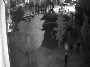 Parktaki Bankı Çalan Hırsızlar Kameraya Yakalandı