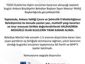 Ankara Büyükşehir Belediyesi, Togo Kuleleri İçin Yıkım Kararı Alındığını Duyurdu