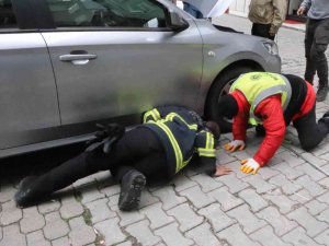 Otomobilin Altına Giren Kediyi İtfaiye Kurtardı