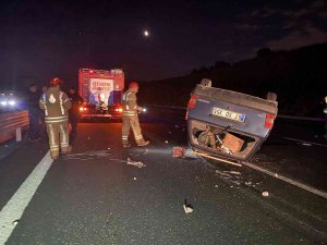 Kuzey Marmara Otoyolu’nda Takla Atan Otomobil Metrelerce Sürüklendi: 2 Yaralı