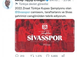 Cumhurbaşkanı Erdoğan, Sivasspor’u Tebrik Etti