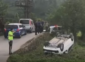 Rize'de kamyonetin çay bahçesine devrildiği kazada 1 kişi yaralandı