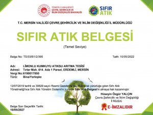 Meski̇ Limonlu-kumkuyu Atıksu Arıtma Tesisine ‘Sıfır Atık Belgesi’ Verildi