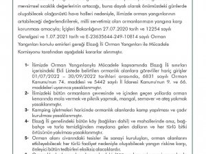 Elazığ’da Ormanlık Alanlara Girişler Yasaklandı