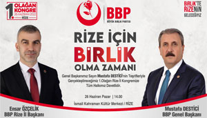 BBP Genel Başkanı Mustafa Destici, Partisinin Rize Kongresine Katılacak