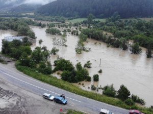 Kastamonu’da Sel Altındaki Bölgeler Havadan Görüntülendi