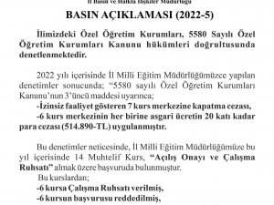Elazığ’da 7 Kurs Merkezine Kapatma Cezası Verildi