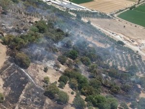 İ̇zmir’de Ziraat Arazisindeki Yangına Havadan Ve Karadan Müdahale
