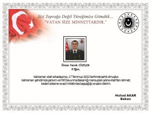 Msb: “Pençe-kilit Harekâtı Bölgesinde 1 Asker Şehit Oldu”