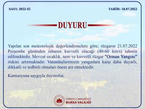 Bursa Valiliğinden Orman Yangını Uyarısı