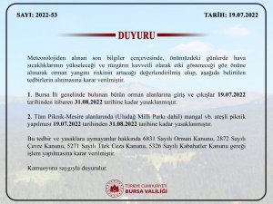 Bursa’da Ormanlara Giriş Çıkışlar Ve Ateşli Piknik Yapılması Yasaklandı