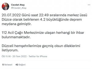 Düzce Valisi Atay: “(Depremde) Herhangi Bir İhbar Yok”