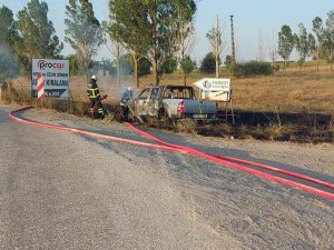 Çorlu’da Arızalanan Araç Alev Aldı